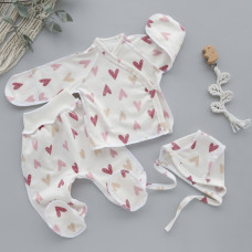 Набір 3в1: Льоля, повзунки та шапочка на зав’язках Сердечка Рожевий (Футер - з начосом) 56 (0-1міс)