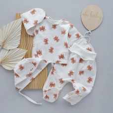 Набір 3в1: Льоля, повзунки та шапочка на зав’язках Ведмедики плюшевий (Футер - з начосом) 56 (0-1міс)