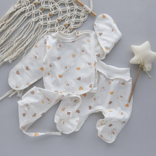Набір 3в1: Льоля, повзунки та шапочка Сердечка Ведмедики (Футер - з начосом) 56 (0-1міс)