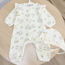 Мусліновий Чоловічок Метелик та шапочка Зайчики 62 (1-3міс)