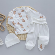 Набір 3в1: Льоля, повзунки та шапочка Ведмедики Молочний (Інтерлок) 56 (0-3міс)