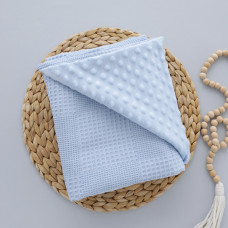 Плед плюш, без утеплення Вафелька Блакитний /Блакитний плюш пупиришка 100/80