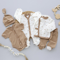 Комплект 5в1 Сердечка Бежевий Love (Рубчик) 56 (0-3міс)