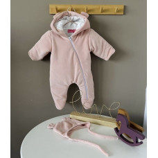 Комбінезон (Велюр 100% бавовна) з утепленням та шапочка Кораловий від 0 до +15, (0-4міс)