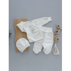 Набір 3в1: Льоля, повзунки, шапочка Зайка Молочний (Футер - з начосом) 56 (0-3міс)