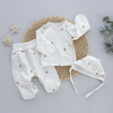 Набір 3в1: Льоля, повзунки та шапочка на зав’язках Лапки (Футер - з начосом) 56 (0-1міс)