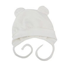 Шапочка з вушками на зав’язках Молочний (Футер - з начосом) 56 (0-3міс)