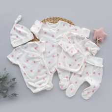 Набір 5в1: Чоловічок, льоля, повзунки, боді короткий рукав та шапочка Квіти Рожевий (Рубчик) 56 (0-3міс)