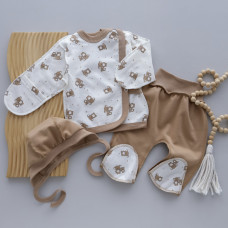 Набір 3в1: Льоля, повзунки та шапочка Коали Бежевий (Футер - з начосом) 56 (0-3міс)