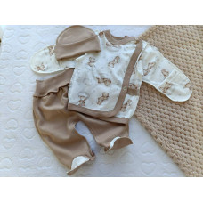 Набір 3в1: Льоля, повзунки та шапочка Ведмедик на хмаринці Коричневий (Інтерлок) 56 (0-3міс)
