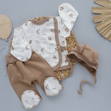 Набір 3в1: Льоля, повзунки та шапочка Їжачки Бежевий (Футер - з начосом) 56 (0-3міс)