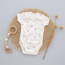 Боді короткий рукав Квіти Рожевий (Рубчик) 68 (6-9міс)