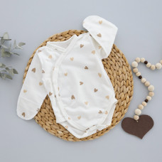 Боді довгий рукав Сердечка Бежевий (Футер - з начосом) 56 (0-1міс)