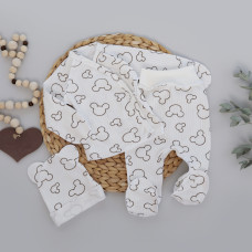 Набір 3в1: Льоля, повзунки та шапочка Міккі Молочний (Рубчик) 62 (1-3міс)