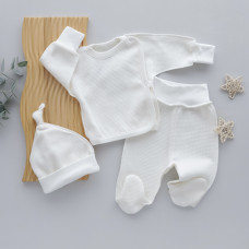 Набір 3в1: Льоля, повзунки та шапочка вузлик Молочний (Вафелька) 56 (0-3міс)