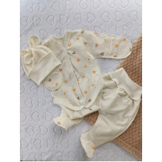 Набір 3в1: Боді, повзунки та шапочка Сердечка Ведмедик (Футер - з начосом) 56 (0-3міс)
