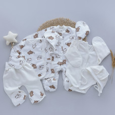 Комплект 5в1 Ведмедик Бежевий (Футер - з начосом) 56 (0-3міс)