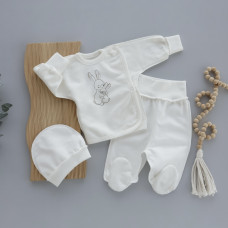 Набір 3в1: Льоля, повзунки, шапочка Зайка Молочний (Футер - з начосом) 50 (newborn)