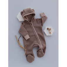 Комбінезон з капюшоном тринитка (з начосом) на змійці Кавовий 68 (6-9міс)