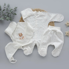 Набір 4в1: Чоловічок, льоля, повзунки та шапочка Ведмедик хмаринка (Футер - з начосом) 56 (0-3міс)