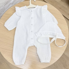 Мусліновий Чоловічок Метелик та шапочка Білий 62 (1-3міс)