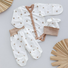 Набір 3в1: Боді, повзунки та шапочка Сердечка Коричневий (Футер - з начосом) 56 (0-3міс)