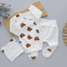 Набір 3в1: Боді, повзунки та шапочка Ведмедики Мордочки (Футер - з начосом) 62 (3-6міс)
