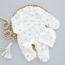 Чоловічок та шапочка Сердечка Ведмедик (Футер - з начосом) 56 (0-3міс)