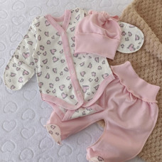 Набір 3в1: Боді, повзунки та шапочка Лео Рожевий (Футер - з начосом) 56 (0-3міс)