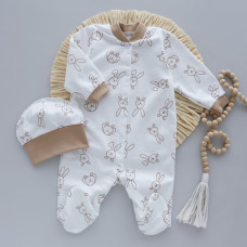 Чоловічок та шапочка Зайчик Бежевий (Футер - з начосом) 62 (3-6міс)