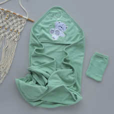 Дитячий рушник з кутиком махровий Ведмедик Love Оливковий 90/85