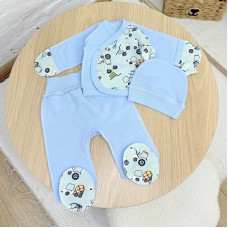 Набір 3в1: Льоля, повзунки та шапочка Машинки Блакитний (Футер - з начосом) 56 (0-3міс)