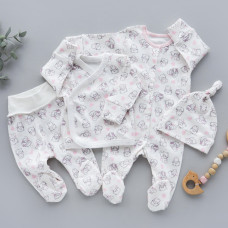 Набір 4в1: Чоловічок, льоля, повзунки та шапочка вузлик Котики Рожевий (Інтерлок) 56 (0-3міс)