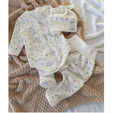 Набір 3в1: Боді, повзунки та шапочка Сердечка Сірий (Футер - з начосом) 62 (3-6міс)