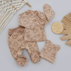Набір 3в1: Льоля, повзунки та шапочка Міккі Бежевий (Рубчик) 62 (1-3міс)