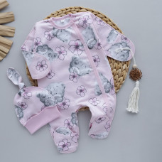 Чоловічок та шапочка Ведмедики Рожевий (Футер - з начосом) 56 (0-3міс)