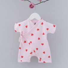 Мусліновий пісочник -кімоно Рожевий Сердечка 68 (6-9міс)
