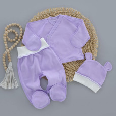 Набір 3в1: Льоля, повзунки та шапочка з вушками Ліловий (Інтерлок) 62 (3-6міс)