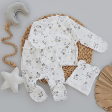 Набір 3в1: Льоля, повзунки та шапочка Зайчик Молочний (Рубчик) 56 (0-1міс)
