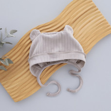 Шапочка на завʼязках з вушками Сірий (Рубчик) 56 (0-3міс)