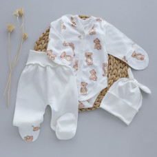 Набір 3в1: Боді, повзунки та шапочка Ведмедики Молочний (Інтерлок) 56 (0-3міс)