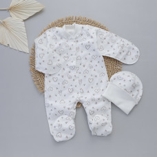 Чоловічок та шапочка Сердечка Сірий (Футер - з начосом) 56 (0-3міс)