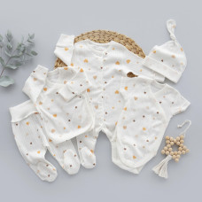 Набір 5в1: Чоловічок, льоля, повзунки, боді короткий рукав та шапочка Сердечка Помаранчевий (Рубчик) 56 (0-3міс)