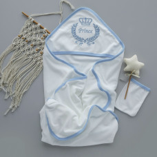 Дитячий рушник з кутиком махровий Принц Корона Блакитний з облямівкою 90/85
