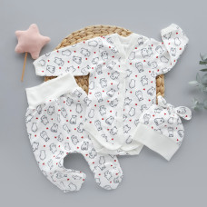 Набір 3в1: Боді, повзунки та шапочка Ведмедики Сердечка (Футер - з начосом) 62 (3-6міс)