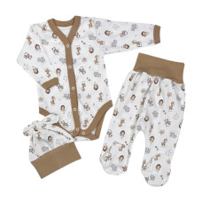 Набір 3в1: Боді, повзунки та шапочка Звірята Бежевий (Інтерлок) 62 (3-6міс)