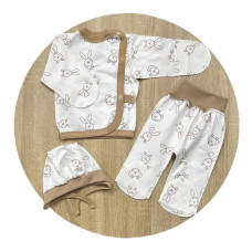 Набір 3в1: Льоля, повзунки та шапочка Зайчики Бежевий (Футер - з начосом) 56 (0-3міс)