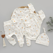 Набір 4в1: Чоловічок, боді, штанці та шапочка вузлик Сердечка Помаранчевий (Рубчик) 62 (3-6міс)