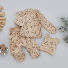 Набір 3в1: Льоля, повзунки та шапочка Міккі Бежевий (Інтерлок) 62 (1-3міс)