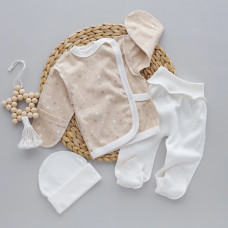 Набір 3в1: Льоля, повзунки та шапочка Зірки Бежевий (Інтерлок/ Рубчик) 56 (0-3міс)